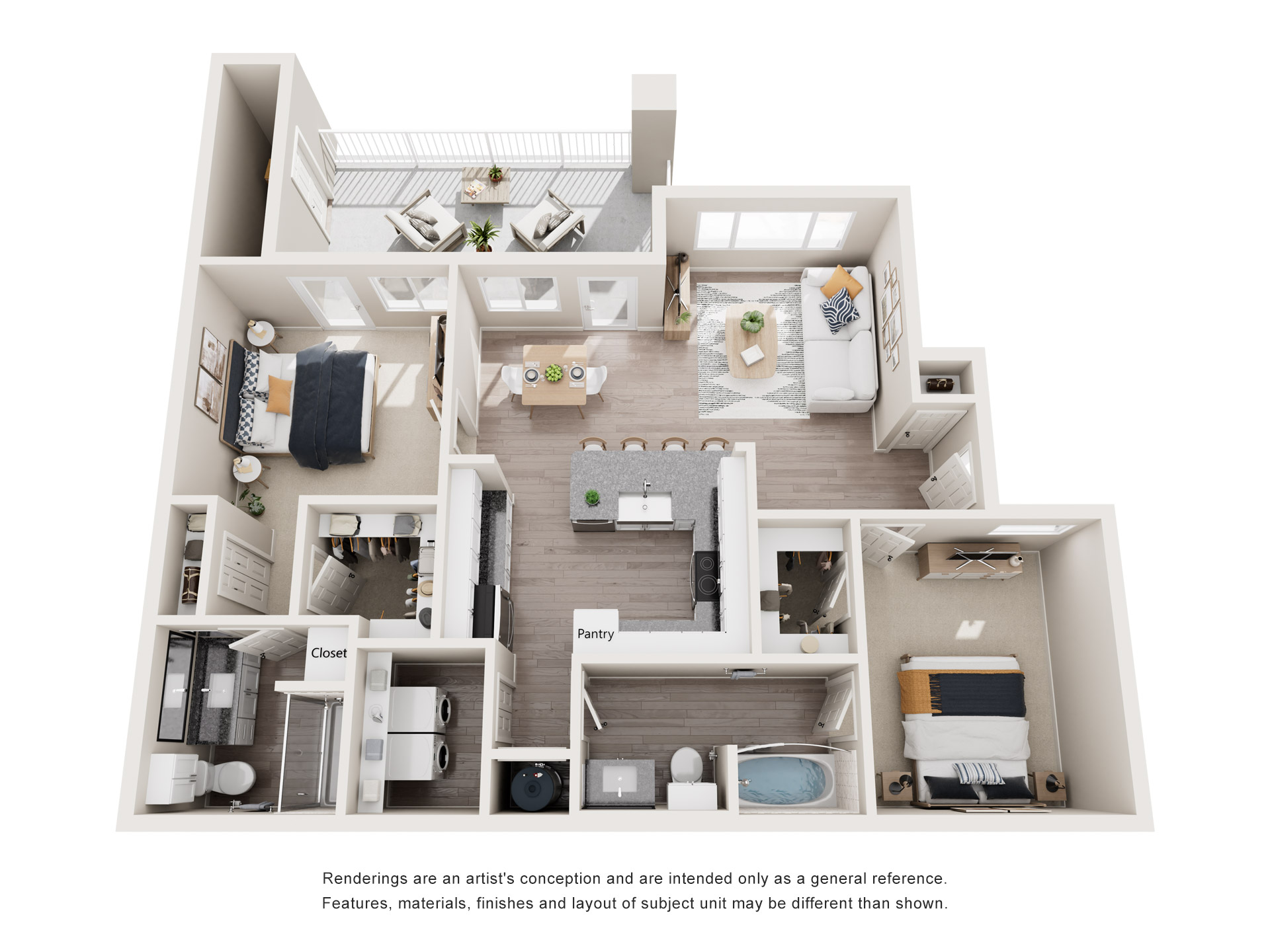 Floor plan for 2 beds, 2 baths, 1078 sqft